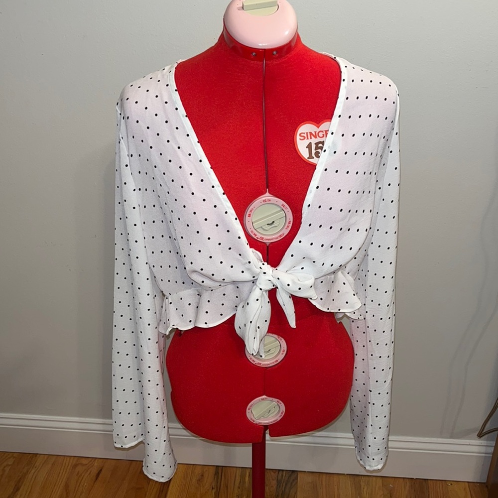 Tie front polka dot top